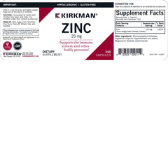 Close-up of Kirkman Zinc 20mg capsules
