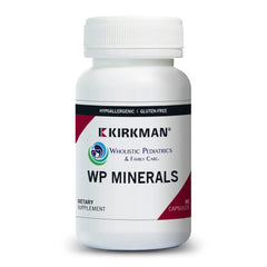 Label and bottle of Kirkman WP Minerals (90 Vegetarian Capsules)