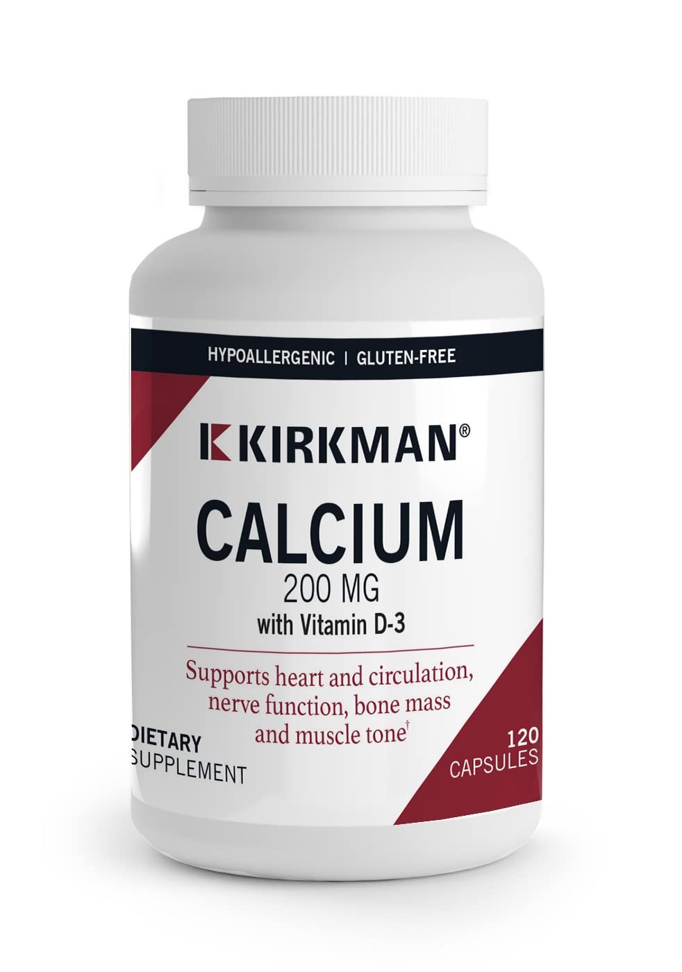 Kirkman's Purest Calcium 200 mg bisglycinate bottle with 120 vegetarian capsules