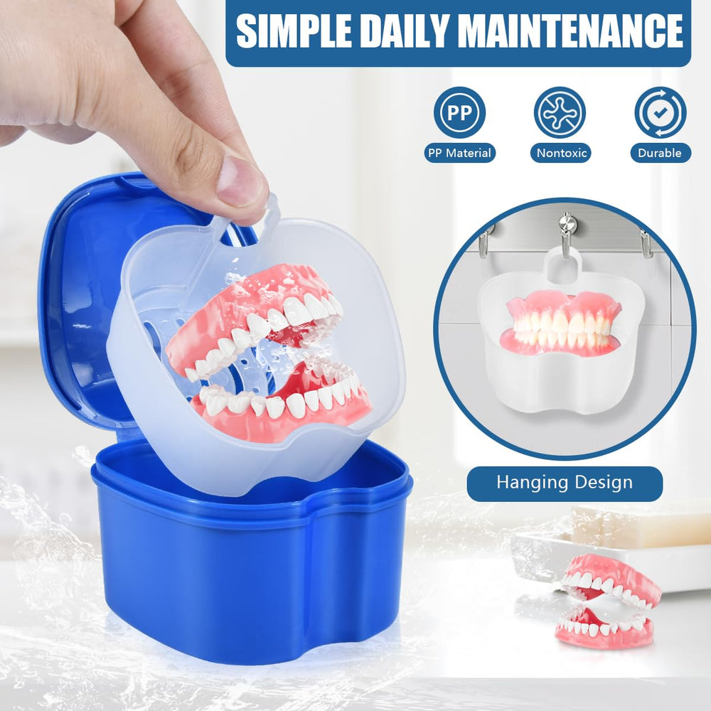 Inside view of denture bath case with drainage basket