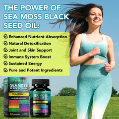 Ingredient blend: sea moss, black seed oil, ashwagandha, ginger, turmeric and burdock root