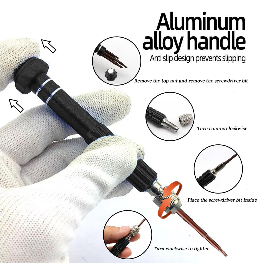 5-in-1 magnetic screwdriver with secure storage for eyeglass repair