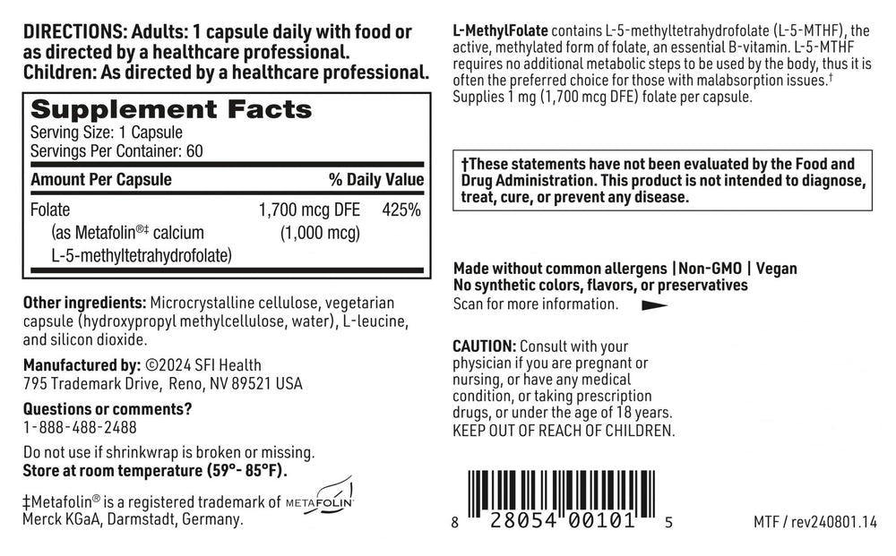 Non-GMO Klaire Labs folate supplement