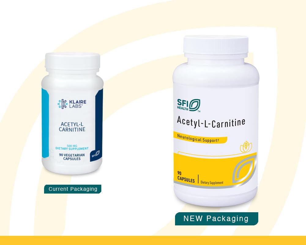 Front label of Klaire Labs Acetyl-L-Carnitine 500 mg bottle