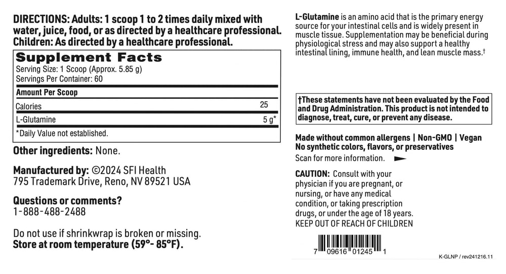 Klaire Labs L-Glutamine powder packaging and label