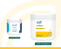 Klaire Labs SFI Health D-Ribose powder label close-up highlighting hypoallergenic formula.