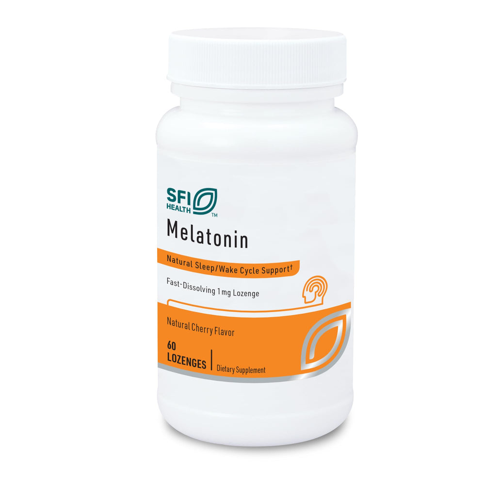Front packaging view of Klaire Labs SFI Health Melatonin Lozenge 1 mg