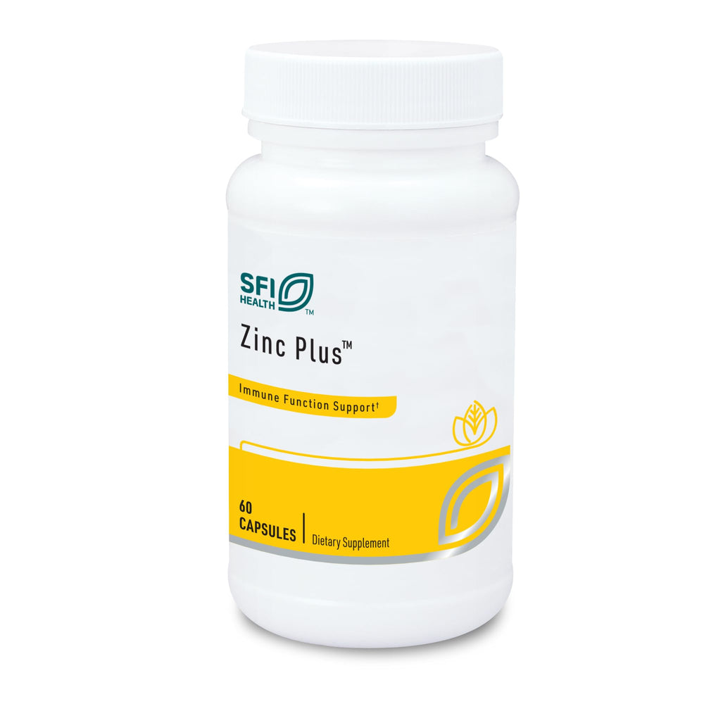 Klaire Labs SFI Health Zinc Plus Immune Support bottle with 60 capsules
