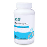 Bottle label of Klaire Labs SFI Health Mastic Gum DGL Licorice Cinnamon chewables (60 tablets)