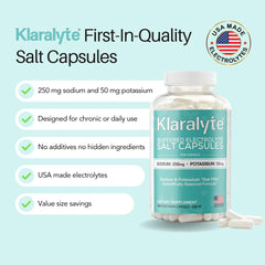 Back label detailing nutrition information for Klaralyte Electrolyte Capsules