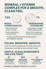 Graphic highlighting 7.5% micro-hydroxyapatite and 1% niacinamide