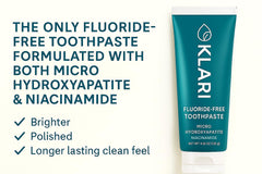 KLARI toothpaste label with key features
