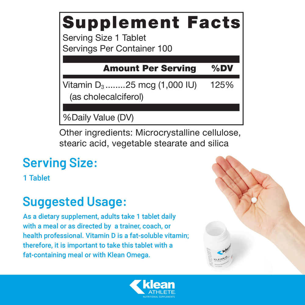 Close-up of Klean-D label showing 1,000 IU Vitamin D3