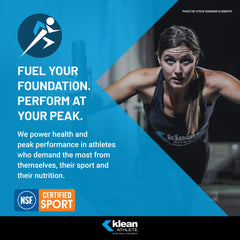 Klean Electrolytes NSF label closeup highlights third-party sport certification.