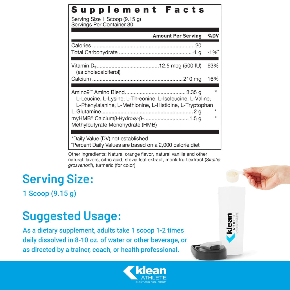 Klean Essential Aminos + HMB bottle – side profile