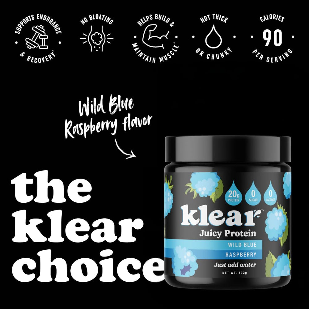 Glass with prepared clear protein drink and ice