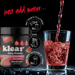 Chilled clear protein drink served in a glass