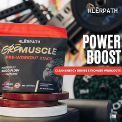 Klerpath GROMuscle gym-action scene suggests enhanced blood flow and pump