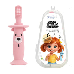 KLOUDYS pink 2-in-1 teether and toothbrush for babies