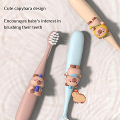 Close-up of Capybara kids toothbrush showing soft bristles