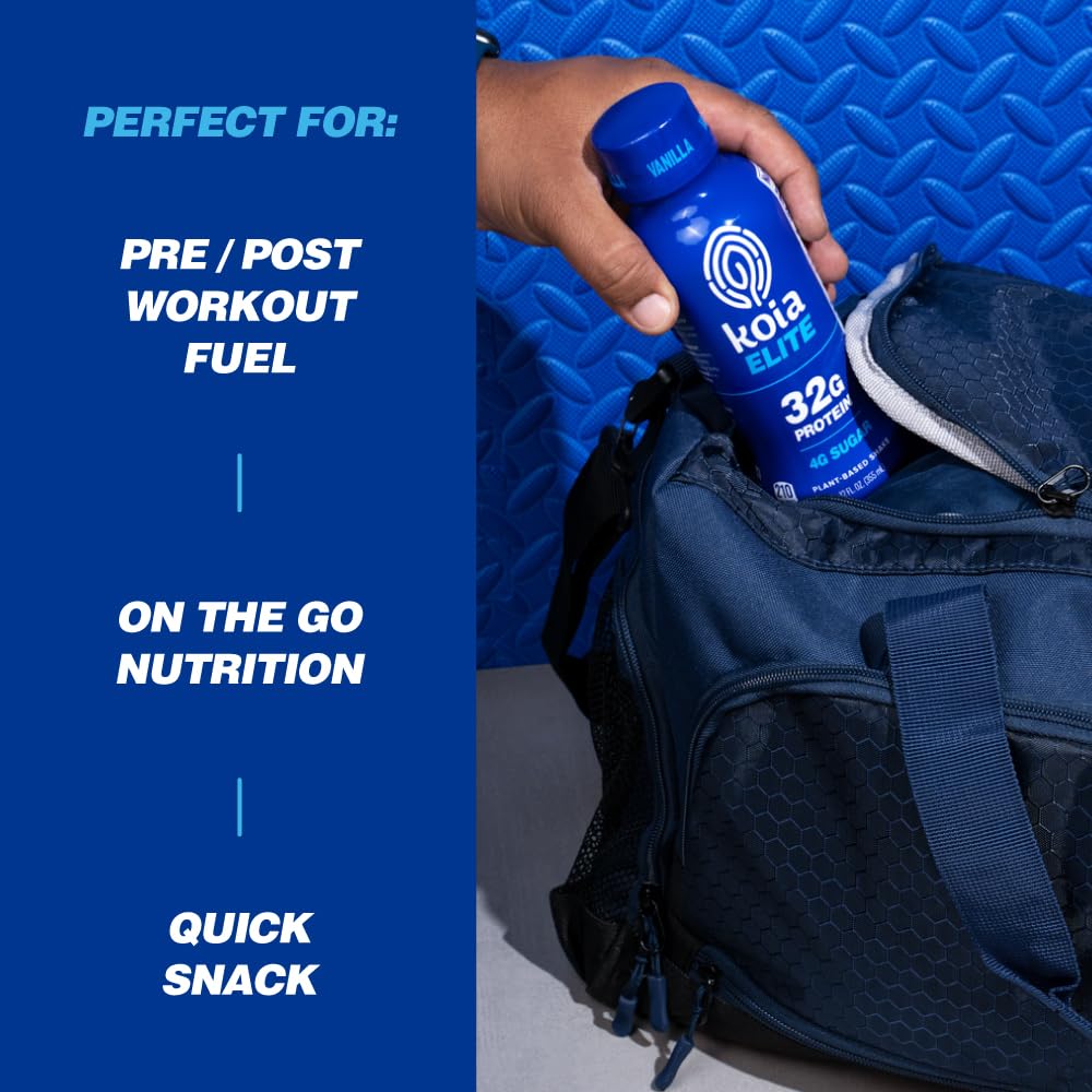 Koia Elite Vanilla plant-based protein shake pack layout