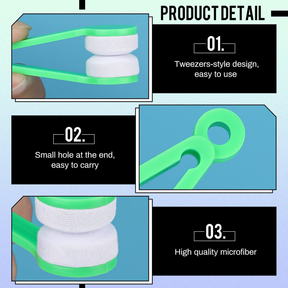 Tweezer-shaped eyeglasses cleaner in colorful set