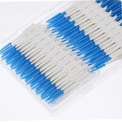 Blue interdental brush with flexible bristles