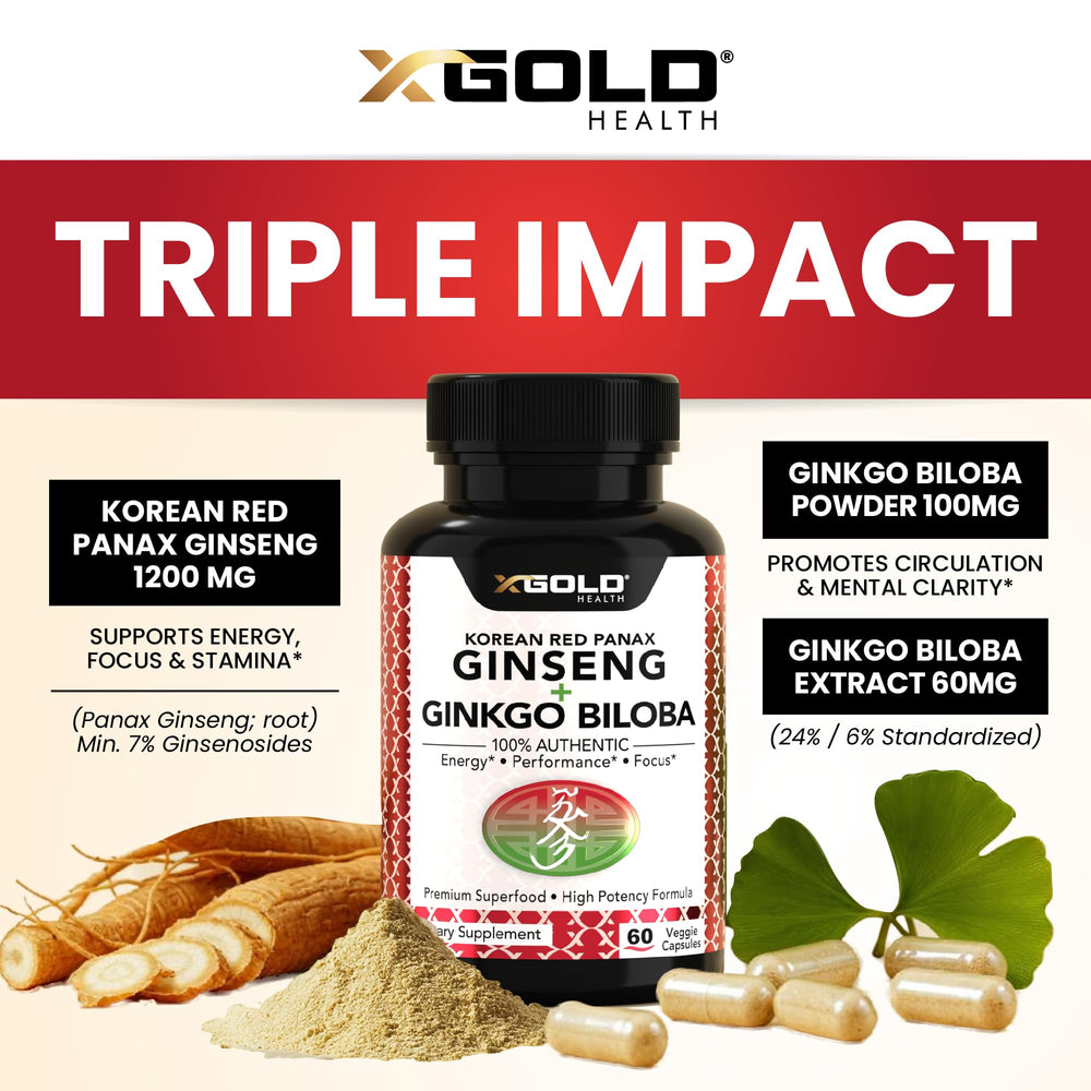 Korean Red Panax Ginseng root with Ginkgo Biloba leaves