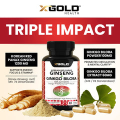 Korean Red Panax Ginseng root with Ginkgo Biloba leaves