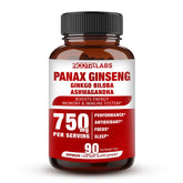 Bottle of Korean Red Panax Ginseng 750mg with Ginkgo Biloba and Ashwagandha