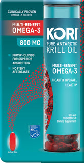 Kori Krill Oil bottle with 90 softgels