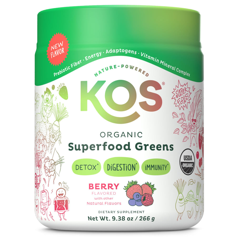 KOS Organic Superfood Greens Powder Berry bottle