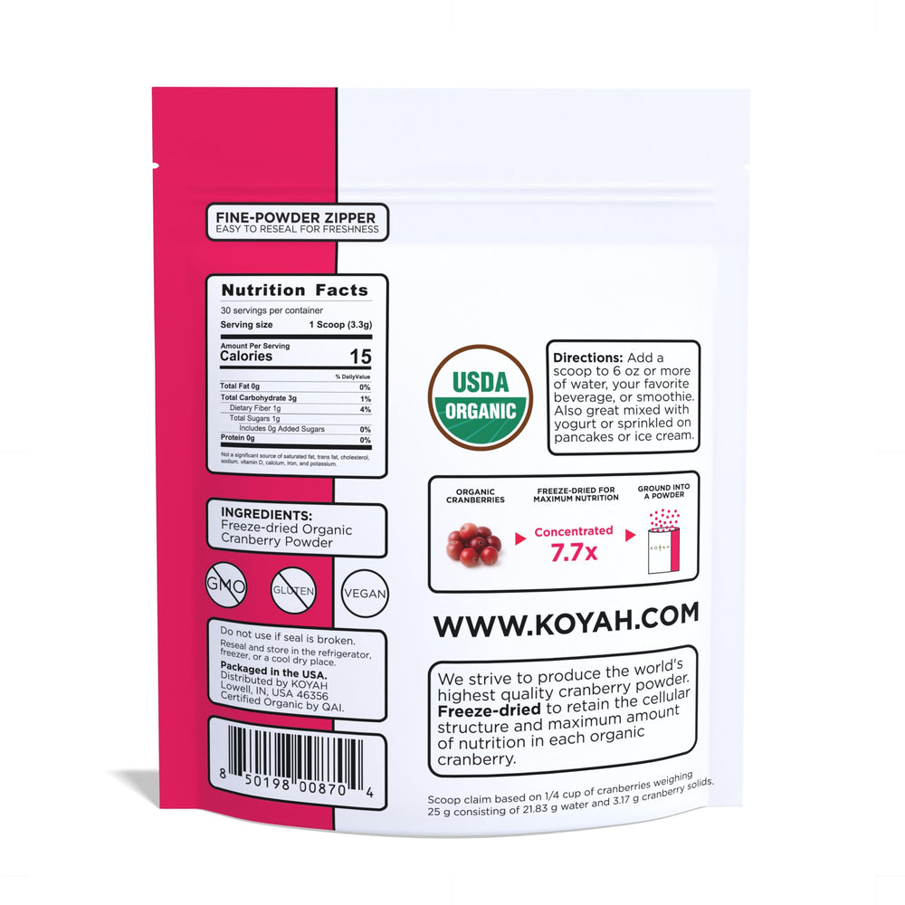 KOYAH Cranberry Powder packaging with label