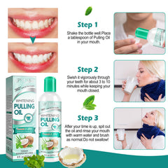 Close-up of mouthwash bottle label with mint