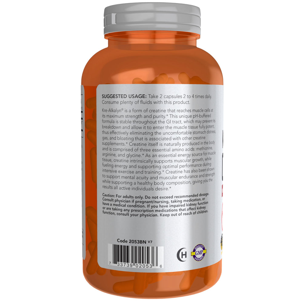 Kre-Alkalyn Creatine 750 mg vegetarian capsules next to bottle
