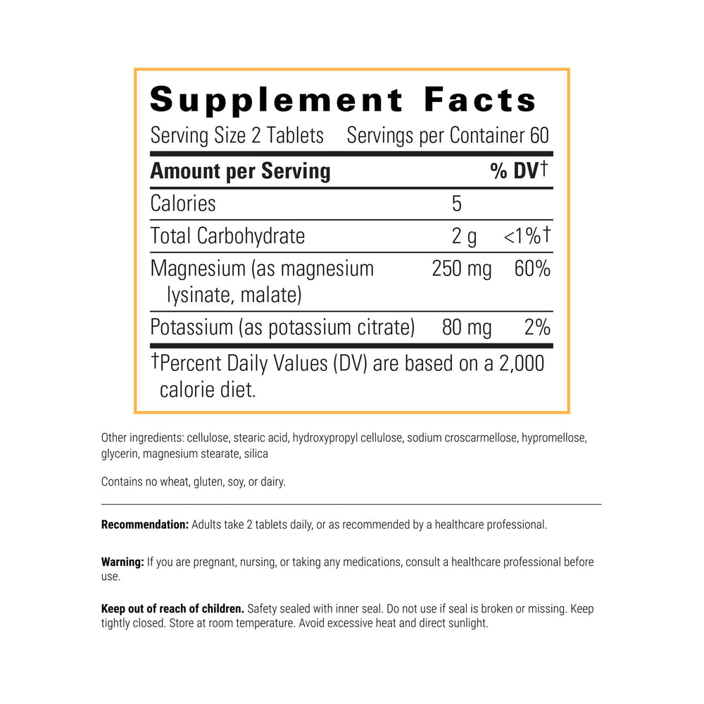 Supplement facts label for Krebs Magnesium Potassium Complex