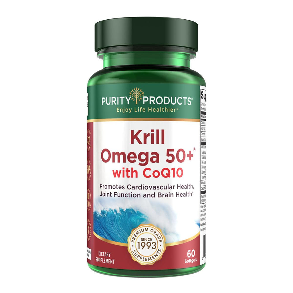 Krill Omega 50+ CoQ10 bottle with PhosphoBoost label