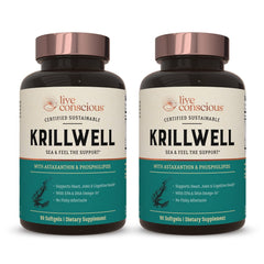Two-pack Live Conscious KrillWell bottle on white background