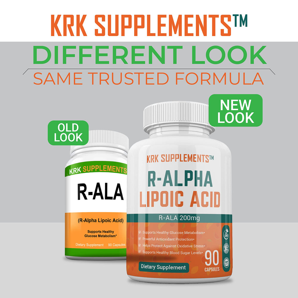 R-ALA 200mg label on KRK supplement bottle