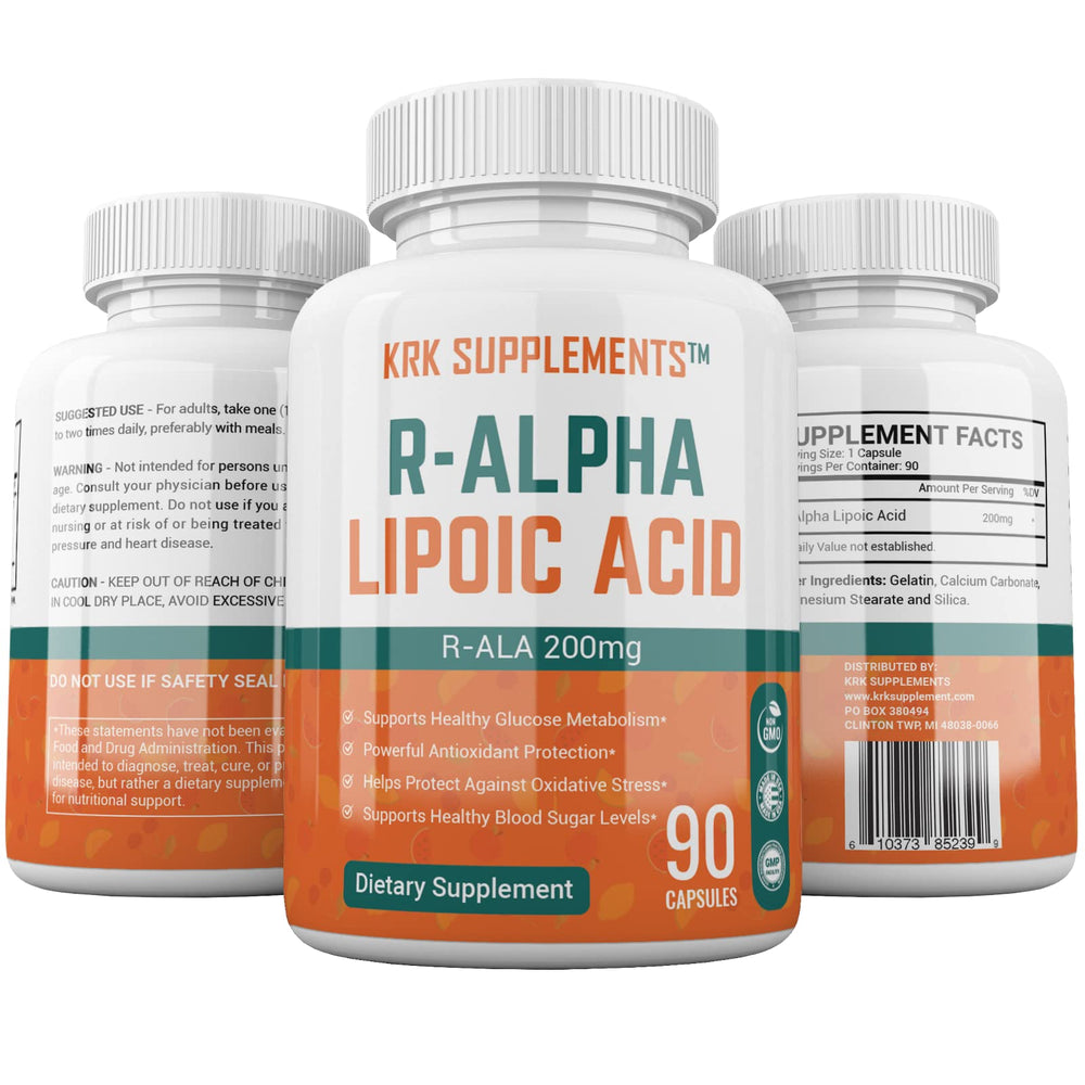 Close-up of R-Alpha Lipoic Acid capsules (200mg each)