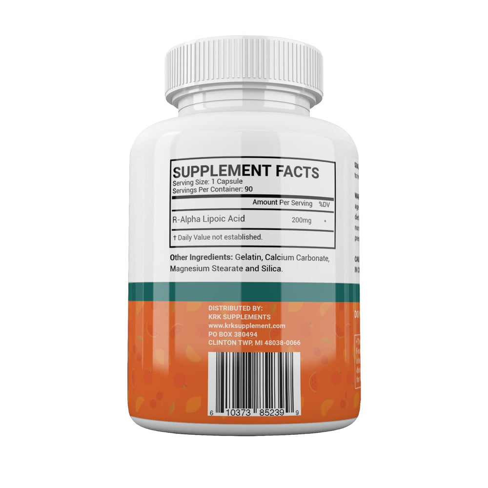 Ingredients and nutrition facts for KRK R-ALA 200mg