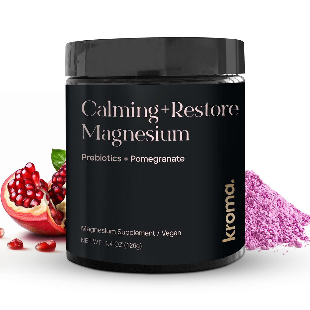 Kroma Calming + Restore Magnesium Powder bottle with label visible