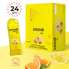 Ingredients and citrus fruits depiction for Krono Energy Gel