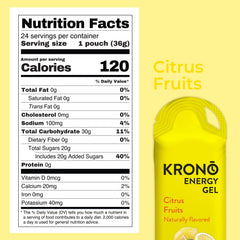 Nutrition facts panel on Krono Energy Gel box