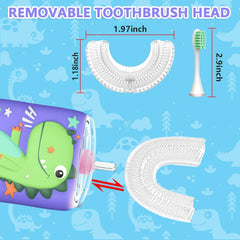 Child using KRX Kids Electric Toothbrush with cartoon dinosaur design