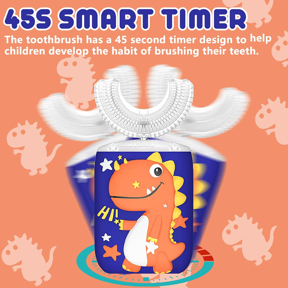 Orange KRX kids toothbrush showing two brush heads