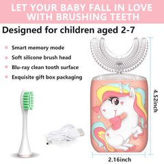 Cartoon-style pink toothbrush packaging, gift-ready for kids