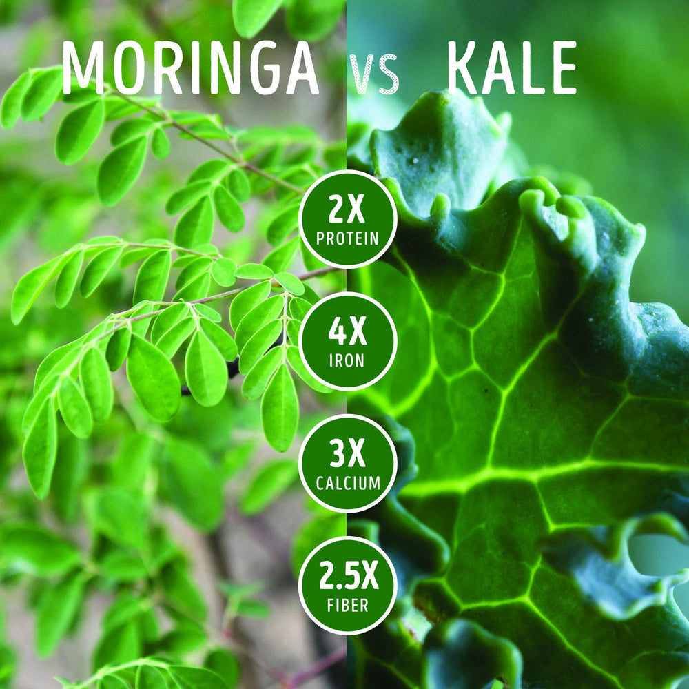 Kuli Kuli label emphasizes vegan gluten-free greens blend quality.