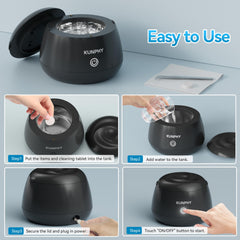 Black KUNPHY Ultrasonic Retainer Cleaner displayed on a clean surface