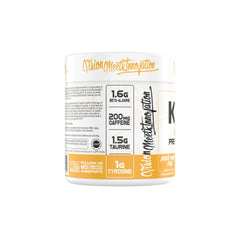 Close-up of ingredients: beta-alanine, taurine, citrulline malate and caffeine